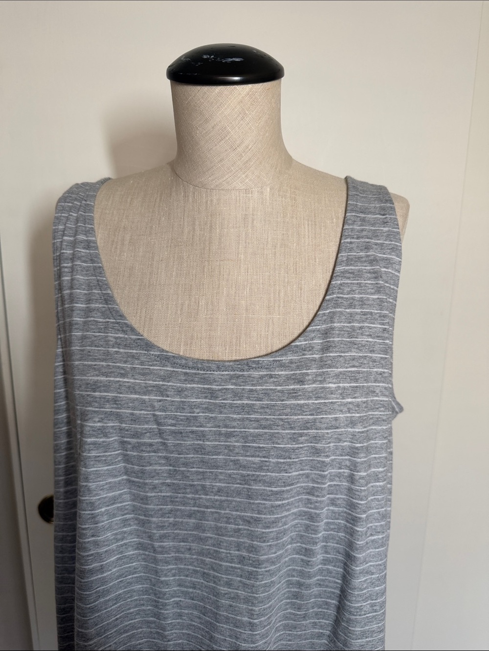 Eileen Fisher Organic Cotton Interlock Gray and White Stripe Tank Sleep Dress L - Picture 2 of 11